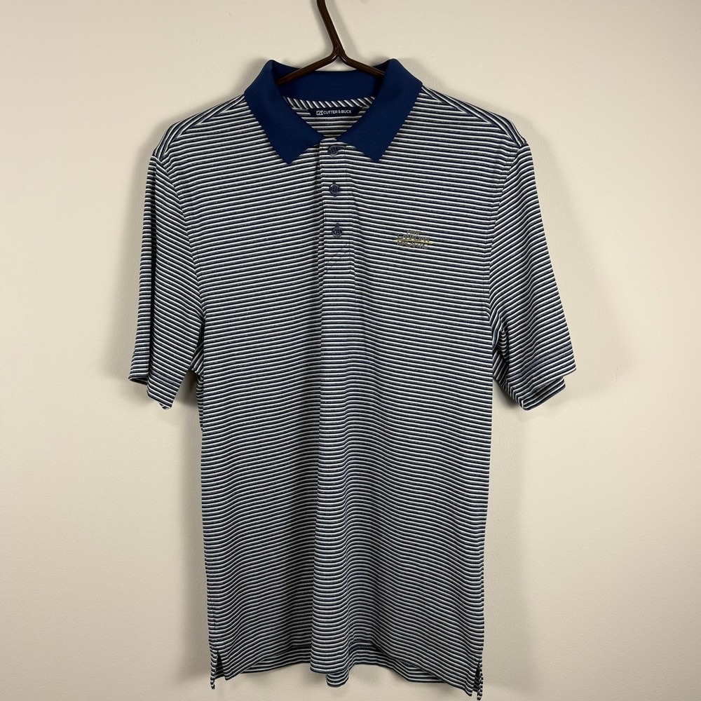 ✨3‎ for $20 Cutter & Buck Mens Blue White Striped Polo Shirt Small Canadian